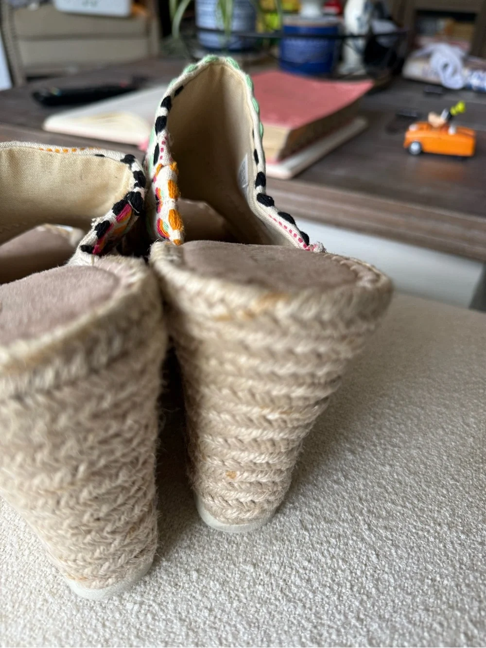 Toms Multicolor Embroidered Wedge Slides in Cream, Black, Mint, Coral, Orange